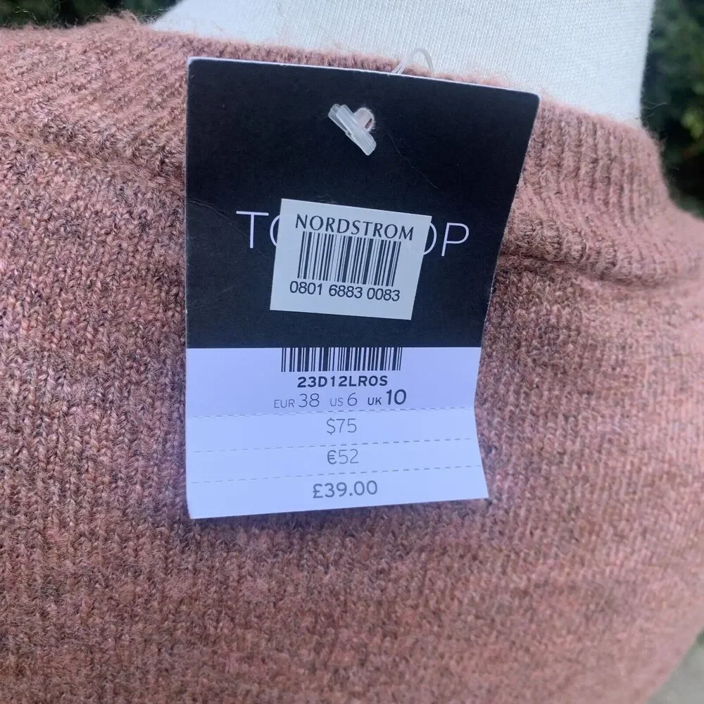 Topshop Oversized Sweater Sz 6 Dusty Rose‎ Pink Puff Sleeves  NWT Cozycore